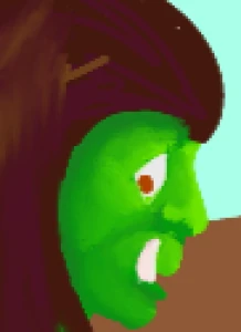 Orc girl eats at home