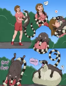 Coati and woman (color)