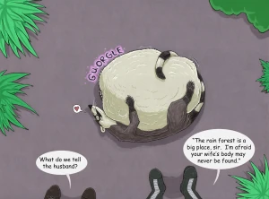 Coati and woman after (color)