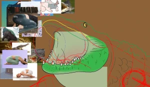 Work in progress, crocodile swallows woman