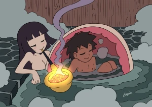 Firework siblings in the Onsen (commision)